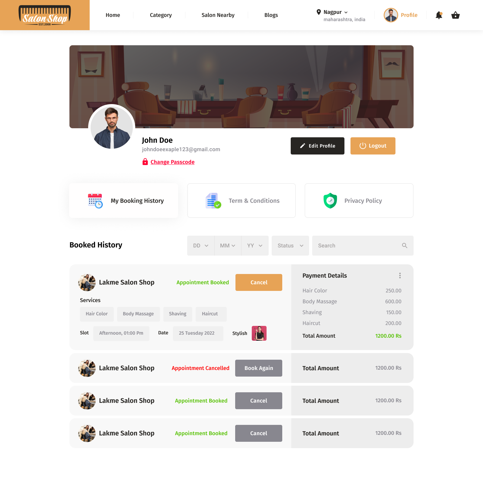 Master Salon project screenshot 1: Showcasing the user interface and design